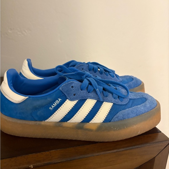 adidas Shoes - adidas Samba Blue Suede Sneakers with White Stripes